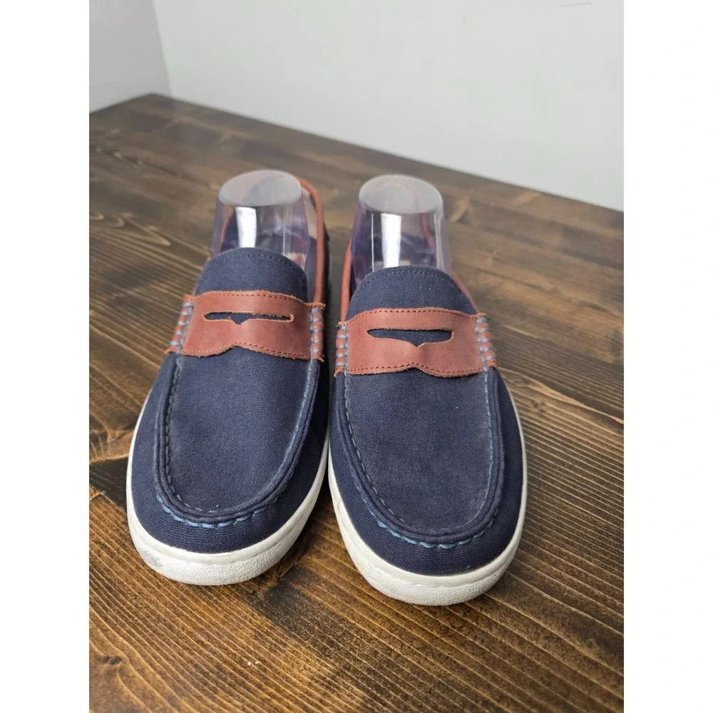 Cole Haan Nantucket 2.0 Men's Shoes Size 10 M Navy‎ Brown Canvas Slip On Loafers